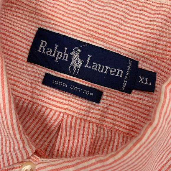 Polo by Ralph Lauren Orange Seersucker Short Sleeve Button Down Shirt - Picture 3 of 5